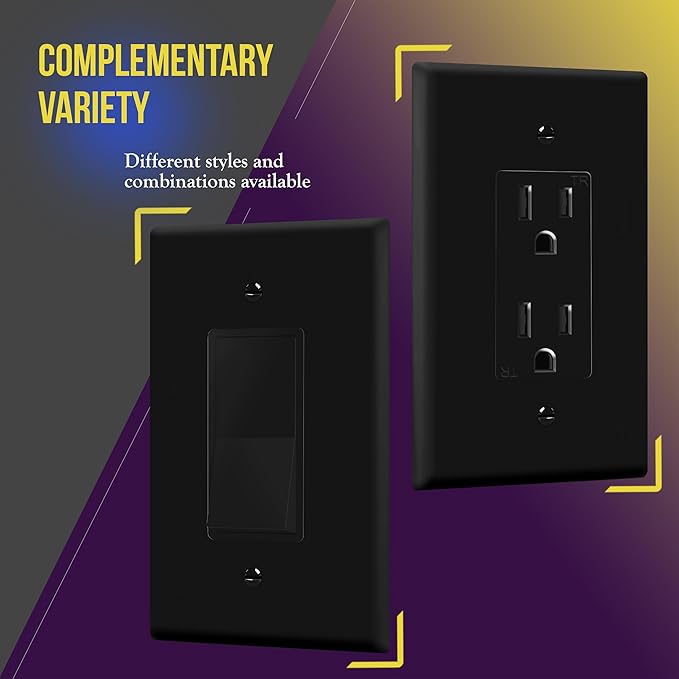 ENERLITES Decorator Light Switch or Receptacle Outlet Wall Plate, Gloss Finish, Oversized 1-Gang 5.5" x 3.5", Unbreakable Polycarbonate Thermoplastic, UL Listed, 8831O-BK, Black