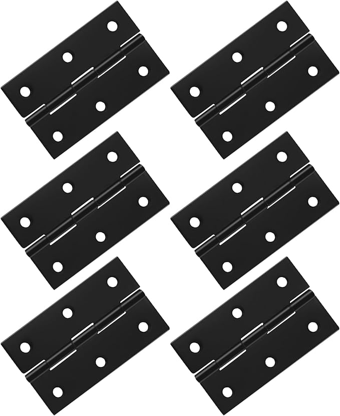 6pcs Butt Hinges Black Door Hinges, 2.87" x 1.73" Cabinet Door Hinge, Flat Folding Box Hinges for Jewelry, Wooden Box, Small Cupboard Furniture Hinges