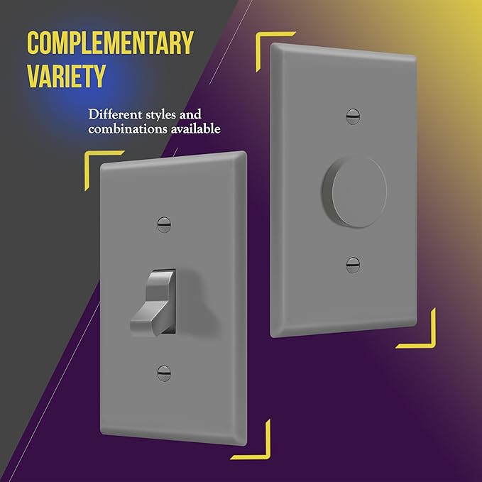 ENERLITES Toggle Light Switch Wall Plate Cover, Gloss Finish, Size 1-Gang 4.50" x 2.76", Unbreakable Polycarbonate Thermoplastic, 8811-GR-10PCS, Gray (10 Pack), Grey