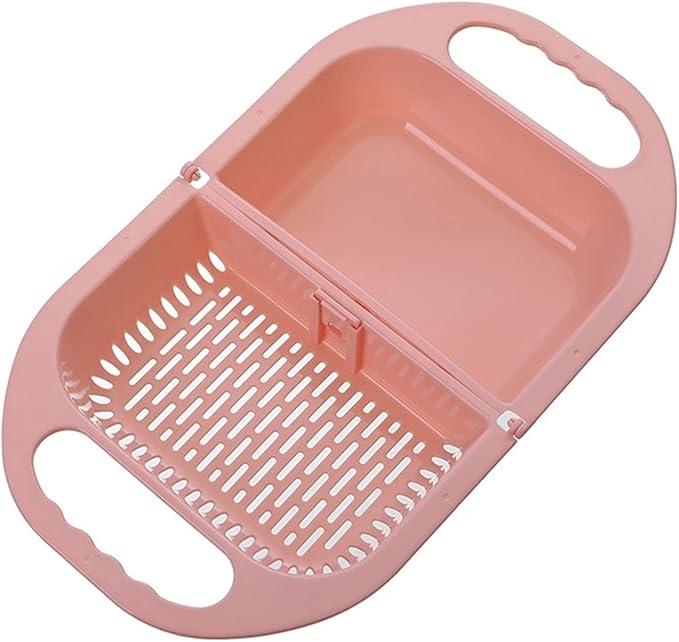 Kitchen Strainers Folding Drain Basket Leaking Fruit Box Vegetable Container Rack Sink With Handle Storage Baskets Tools Kitchen Accessories(Pink)