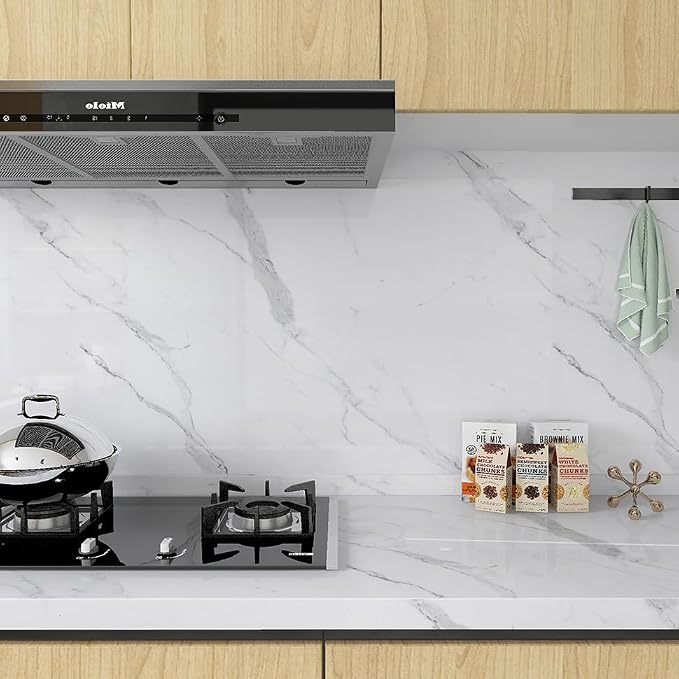 Large White Marble Contact Paper for Countertops Cabinets 31x354 inch Marble Peel and Stick Wallpaper Waterproof Removable Self-Adhesive Marble Vinyl Wrap for Kitchen Bathroom Wall Covers