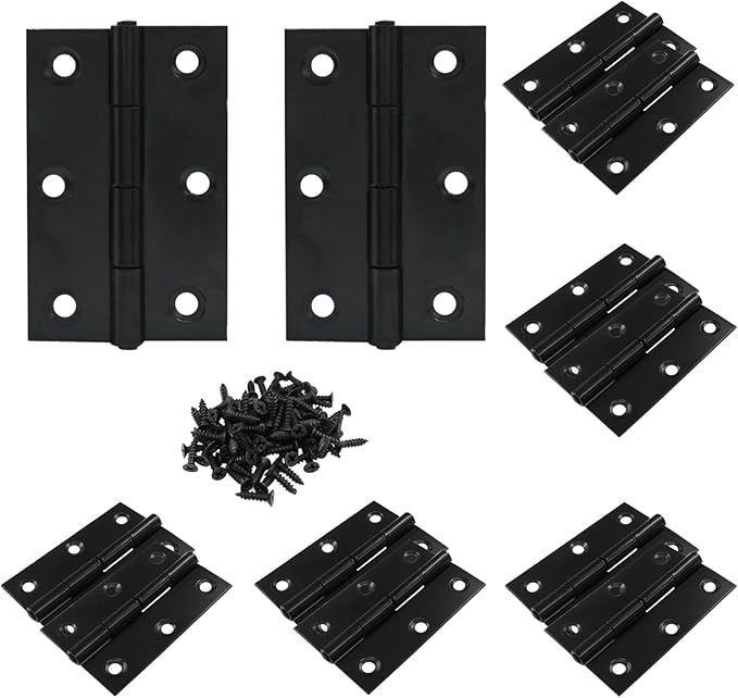 12PCS 2.5 Inch Stainless Steel Door Folding Butt Hinges, 2 1/2 Inch Black Metal Bisagras para Puertas with Screws for Door, Furnitures, Windows, Cabinet,Cupboard, Dressers