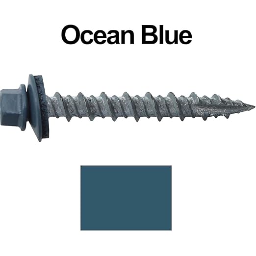 Metal Roofing Screws: (2000) 10 x 1-1/2" Ocean Blue Hex Head Sheet Metal Roof Screw. Self Starting Metal to Wood siding Screws. EPDM Washer. Colored Head