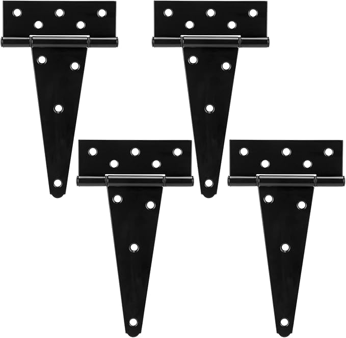 HILLMASTER 8 Inch T-Strap Heavy Duty Shed Door Hinges Gate Strap Hinges Black Tee Hinge Wrought Hardware for Wooden Fences,Yard,Barn Door,Rustproof (4 Pack)