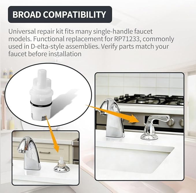 RP71233 Faucet Repair Kit Includes 2 Rubber Seats, 2 Stainless Steel Springs, 2 Bonnets, 2 Caps for Common Single-Handle Faucets