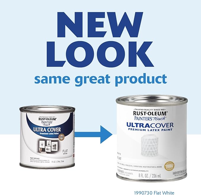 Rust-Oleum 1990730 Painter's Touch Latex Paint, Half Pint, Flat White, 8 Fl Oz (Pack of 1)