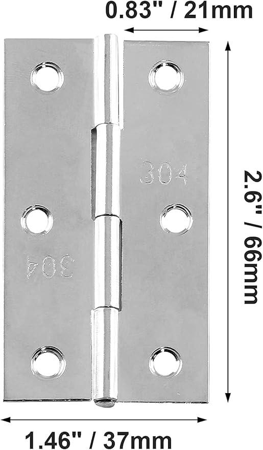 Biaungdo 3 Inch Butt Hinge, Stainless Steel Folding Butt Hinges, Cabinet Mini Hinges Small Box Hinges Door Hinge Rectangle, Pack of 10