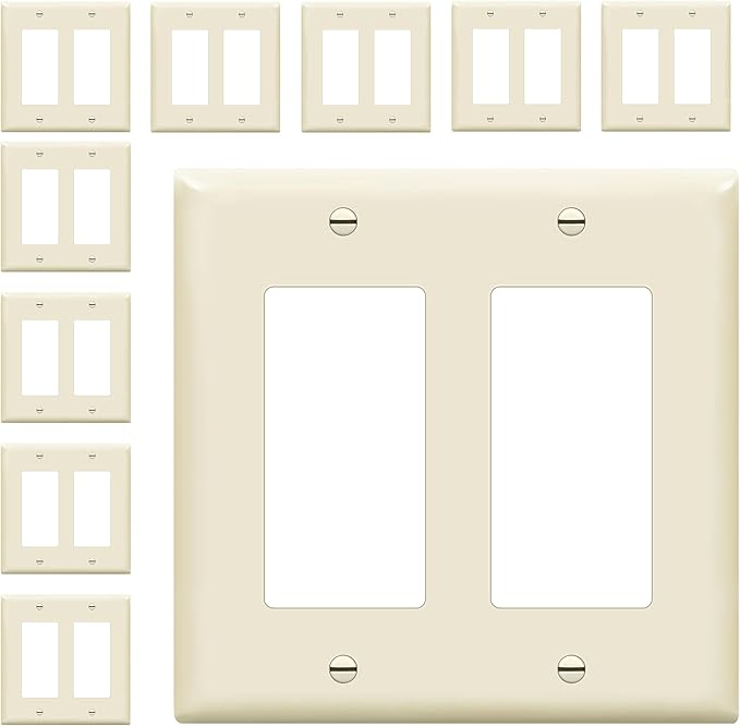 ENERLITES Decorator Light Switch or Receptacle Outlet Wall Plate, Gloss Finish, Size 2-Gang 4.50" x 4.57", Unbreakable Polycarbonate Thermoplastic, UL Listed, 8832-LA-10PCS, Light Almond (10 Pack)