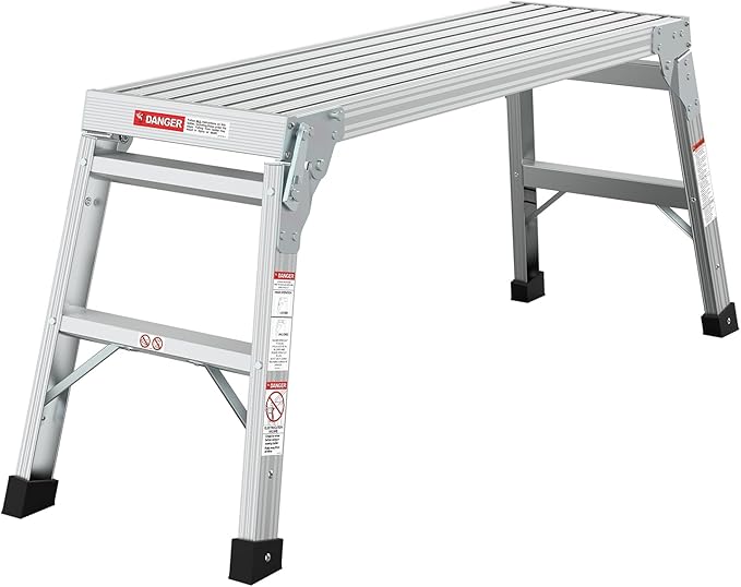 40" Aluminum Folding Work Platform - Portable Bench Ladder & Scaffolding for Adults, 225 LB Capacity, Non-Slip & Stable Design