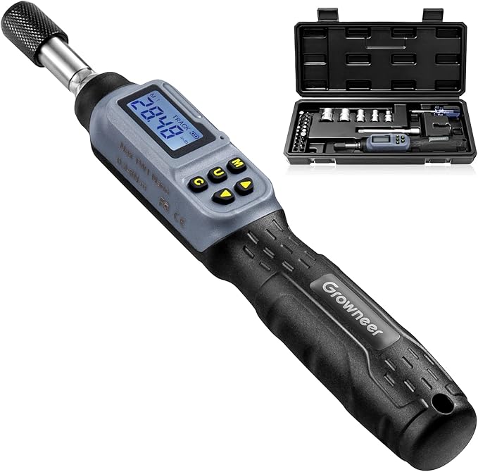 GROWNEER Digital Torque Screwdriver, 2.66-53.1 In-lb/0.3-6 Nm, 1/4'' Drive Inch Pound Torque Screwdriver Electrician with Buzzer & LED Indicator, 27 In 1 Torque Wrench Screwdriver Set, Black