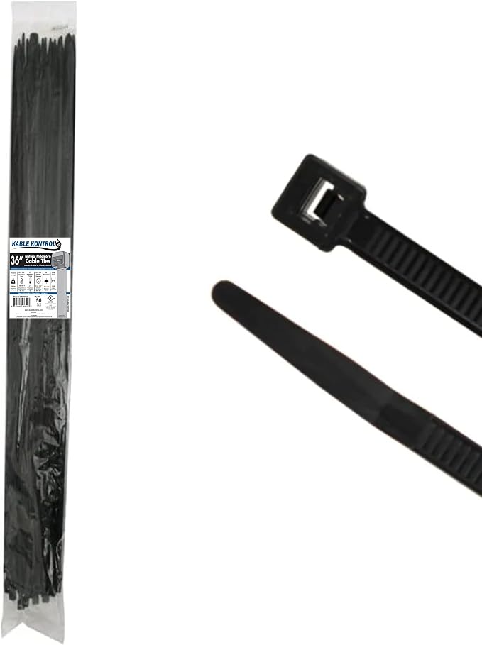 Kable Kontrol Heavy Duty Cable Zip Ties 50 Pcs 36 Inch Black, 175 Lbs Tensile Strength, Self-locking UV Resistant Plastic Nylon Wire Ties, for Indoor or Outdoor Use