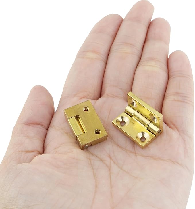 4Pcs Mini Solid Brass Cabinet Drawer Hinges, 90 Degree Small Butt Hinges Connectors for Jewelry Gift Box Wooden Case Delicate Boxes Doll House Model Making Folding Pages (1 Inch)
