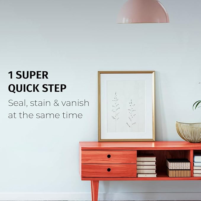 SamaN Interior One Step Wood Seal, Stain and Varnish – Oil Based Odorless Dye - Protection for Furniture and Fine Wood (Prestige Grey SAM-319, 8 oz)
