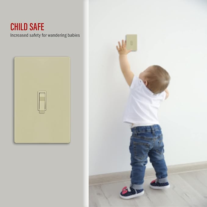 ENERLITES Screwless Toggle Switch Wall Plate, Child Safe Light Switch Cover, Standard Size 1-Gang 4.68" x 2.93", Unbreakable Polycarbonate Thermoplastic, UL Listed, SI8811-I, Glossy, Ivory