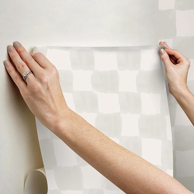 Mr. Kate RoomMates Tess Watercolor Cream Checker Peel and Stick Wallpaper, RMK12773PLW