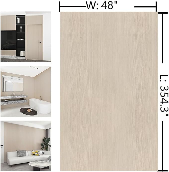 Extra Wide 48"x354" Thicken Off White Wood Grain Peel and Stick Wallpaper | Self Adhesive Ash Textured Wood Contact Paper for Furniture Walls Air Guide Slot Design Wood Wall Paper for Bedroom Kitchen