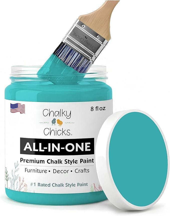 Chalky Chicks All-in-One Chalk Paint for Furniture or Cabinet - 8 Fl Oz - Matte Finish Mermaid (Green Teal) for Metal, Wood Furniture Paint - No Sanding All-in-One for Home Decor & Crafts, USA Made