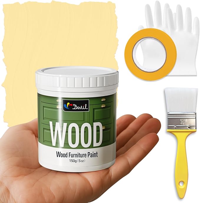 DWIL Matte Finish Furniture Paint - 5 Oz Wood Paint for Cabinets, Doors, Tables, and Dressers Refinishing - Water-Based, Non-Toxic & Odorless, Easy to Apply(Lemon Ice Cream Yellow)-Trial Pack