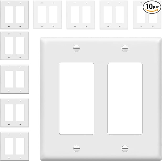 ENERLITES Decorator Light Switch or Receptacle Outlet Wall Plate, Size 2-Gang 4.50" x 4.57", Polycarbonate Thermoplastic, 8832-W-10PCS, White (10 Pack)