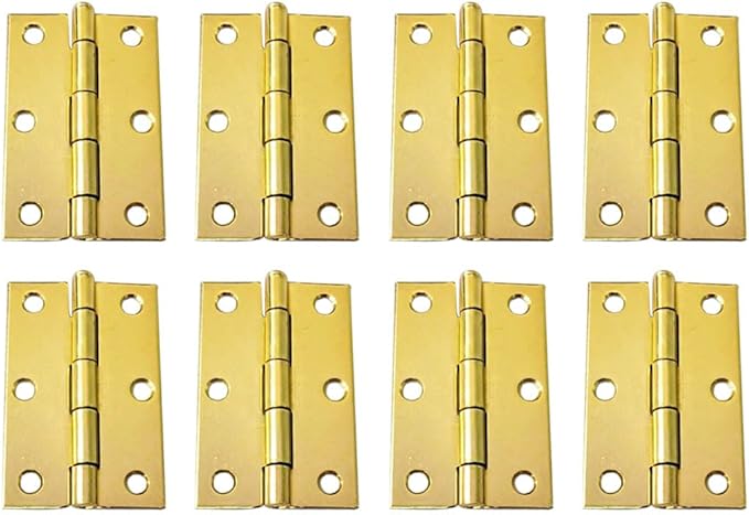QCAA Narrow Butt Utility Hinge, Thicker, Swaged with Removable Loose Pin for Cabinet Door or Box Hinge, 3"x2"x1.6mm, Brass Plated, Made in Taiwan, 8 Pack