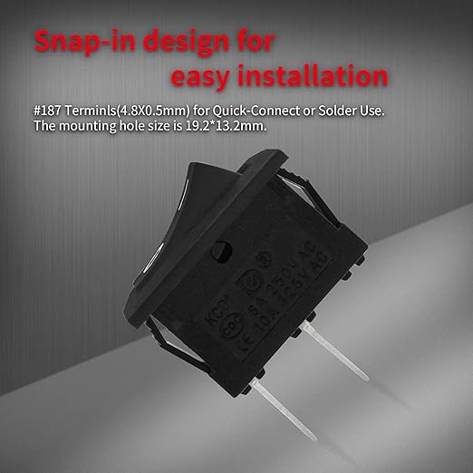 DaierTek Mini ON and Off Rocker Switch 12V 20A T85 2 Pin SPST Small ON Off 120V 10A Rocker Toggle KCD1 Switch Pre-Wired Black for Automotive, Car -10Pack