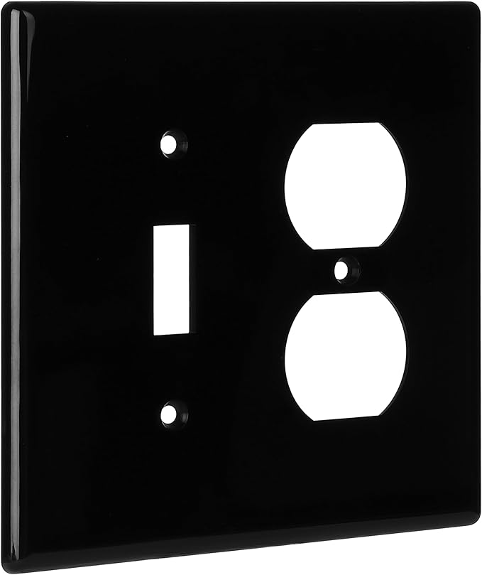 Bates- 2-Gang Combination Wall Plate, 4.88"x 4.96"/Mid-Size, Black, Toggle Light Switch/Duplex Receptacle Outlet, 2 Gang Wall Plate for Electrical Outlets, Double Outlet Cover Plate