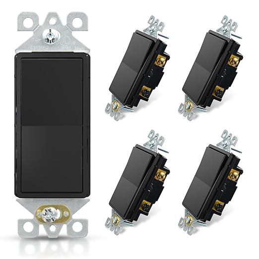 ELEGRP 3 Way Decorative Light Switch, 15Amp, 120-277 Volt, AC Decorator Rocker Paddle Wall Switch Replacement, Self-Grounding, Residential and Commercial Grade, UL Listed (5 Pack, Glossy Black)