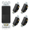 ELEGRP 3 Way Decorative Light Switch, 15Amp, 120-277 Volt, AC Decorator Rocker Paddle Wall Switch Replacement, Self-Grounding, Residential and Commercial Grade, UL Listed (5 Pack, Glossy Black)