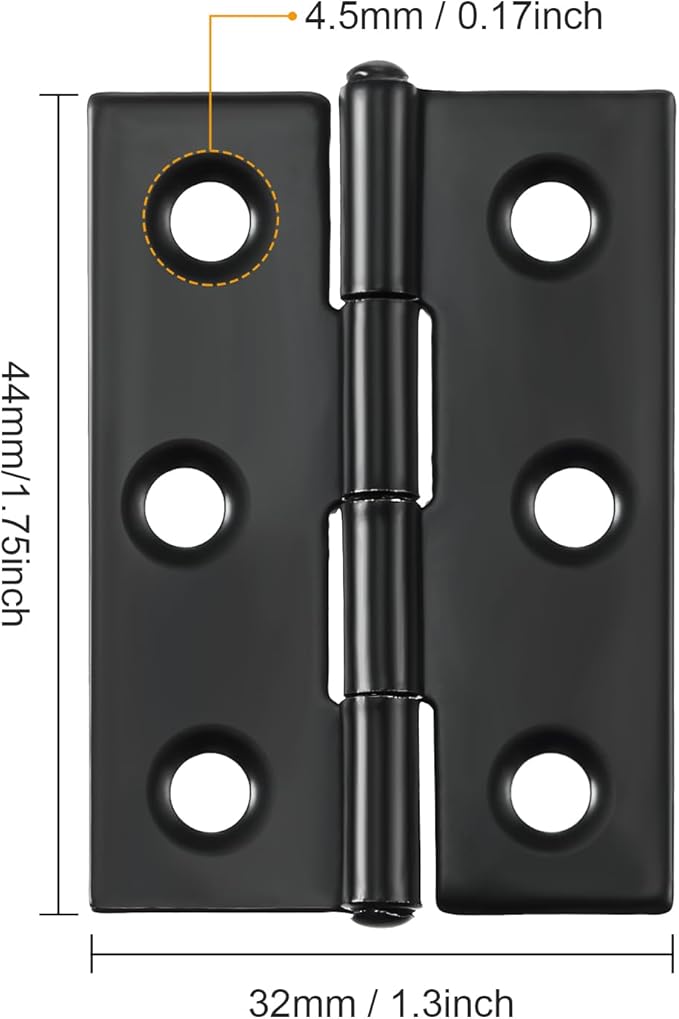 Boao 16 Pieces Small Door Hinges Stainless Steel Folding Butt Hinges Home Furniture Hardware Piano Cabinet Door Hardware with 96 Pieces Stainless Steel Screws(1.75 Inch,Black)