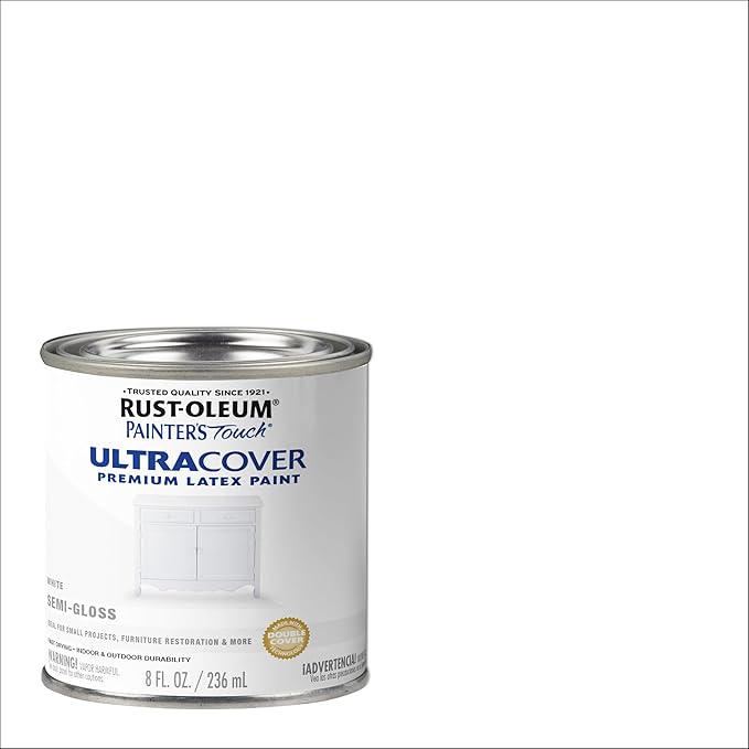 Rust-Oleum 1993730 Painter's Touch Latex Paint, Half Pint, Semi-Gloss White 8 Fl Oz (Pack of 1)