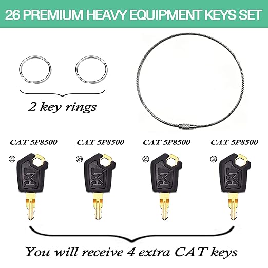 YASASHII 26 Heavy Equipment Keys Set Fits CAT, Case, JD, Komatsu, Kubota, Yanmar, Daewoo, Hyster, Takeuchi