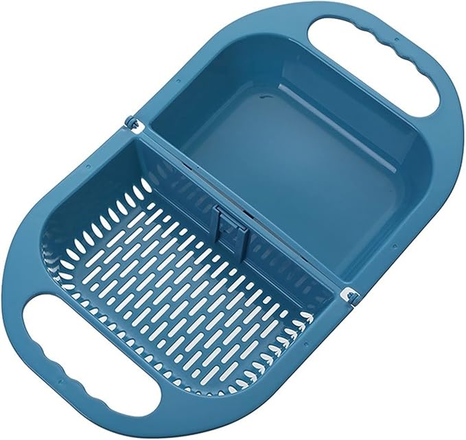 Kitchen Strainers Folding Drain Basket Leaking Fruit Box Vegetable Container Rack Sink With Handle Storage Baskets Tools Kitchen Accessories(Blue)