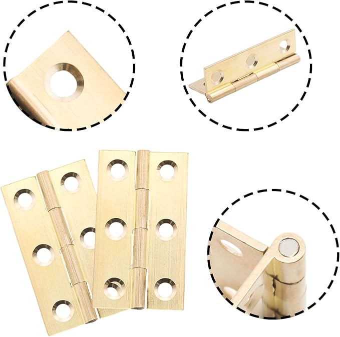 8 Pcs 27mmx50mm / 1.06" x 1.97" Gold Mini Hinges, 2 Inch Solid Brass Folding Butt Hinge, Cabinet Hinge for Jewelry Box, Drawer Cabinet Furniture