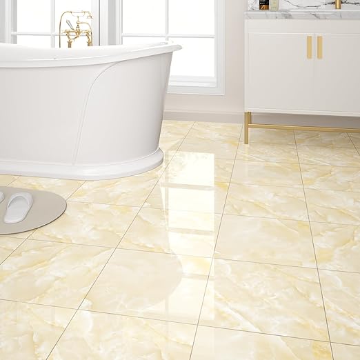 20-Pack Peel and Stick Floor Tiles Vinyl Floor 12 x 12 inch Self Adhesive Waterproof Flooring Planks DIY for Bathroom, Kitchen, Living Room, RV, Cover 20 Sq. Ft, Polish Ivory Beige Marble