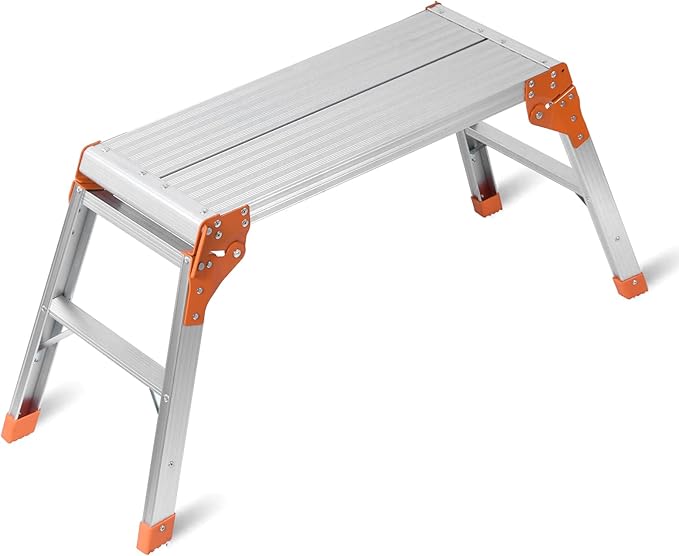 LEADALLWAY Aluminum Work Platform Step Ladder Heavy Duty Foldable 440 Lbs Capacity 30"x12"x20" Silver