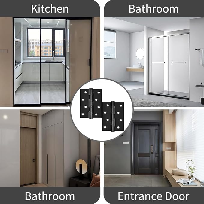 6 Packs of Square 4x3-inch Black Stainless Steel 3MM Thickened Door Hinges, Bearing Door Hinges, Window Hinges, Indoor and Outdoor Hinges with Screws