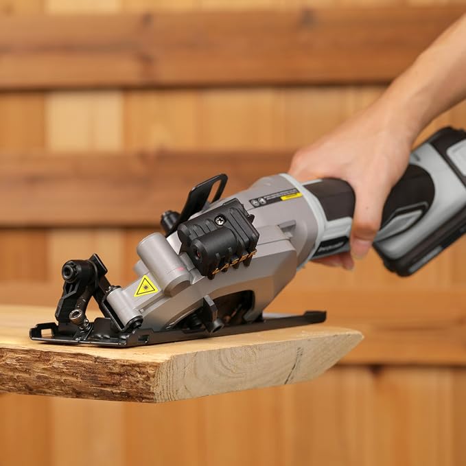 Mini Circular Saw, 3500RPM Corded Compact Saw with 4-1/2" 24T TCT Blades, Laser Guide, Rip Guide, Vacuum Adapter and Blade Wrench, Max Cutting Depth 1-11/16"(90°), 1-1/8"(45°） (Cordless 2A)