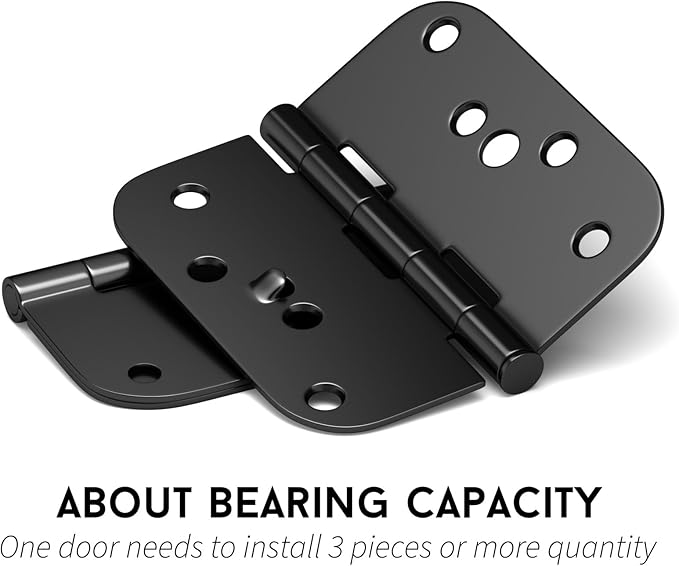 goldenwarm Black Door Hinges 4inch 12 Pack Security Door Hinges, Interior/Exterior Matte Black 4" Hinges with 5/8" Radius Corner for Doors Reversible Full Mortise Combination
