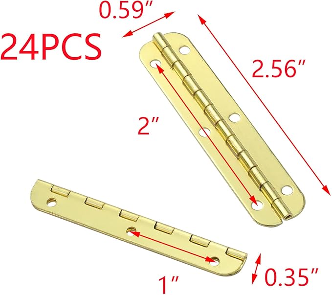 T Tulead Mini Box Hinges 180 Degree Golden Replacement Butt Folding Hinge 2.56"x0.59" Cabinet Closet Hinges 24PCS with Mounting Screws