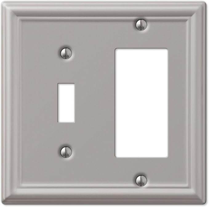 Amerelle 149TRBN 1TGL/1RKR BN WALL PLATE, Single Toggle/Single Rocker-GFCI, Brushed Nickel