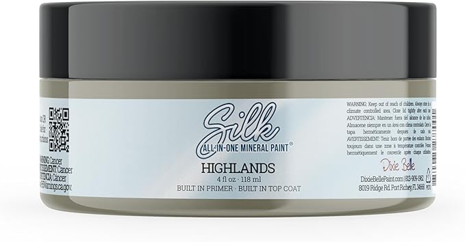 Dixie Belle Silk All-in-One Mineral Paint - Highlands (4oz) - Muted Olive Green All-in-One Water Based Primer + Topcoat - Durable Furniture Paint - Low Reflective Finish