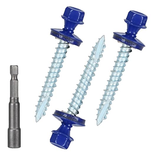 Metal Roofing Screws 10 x 1-1/2 inch, Blue Hex Head Sheet Metal Roof Screw with EPDM Washer for Corrugated Roofing (250Pcs)