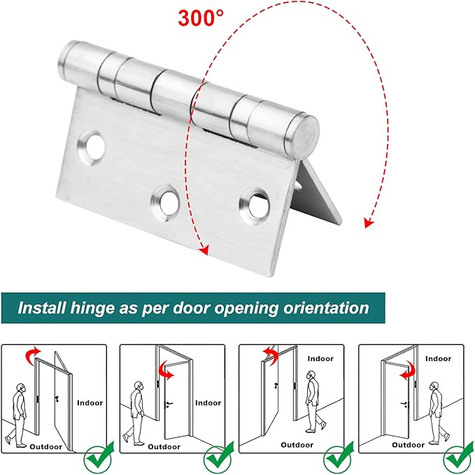 6 Pack 3" x 3" Square Door Hinges, Stainless Steel Butt Hinges, Ball Bearing, Load 100 lbs