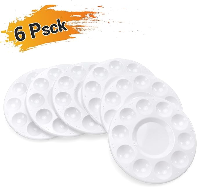 6 Pack Paint Tray Palettes, Plastic Paint Pallet for Kids Art Painting Palette for Painting or DIY Craft Class, White