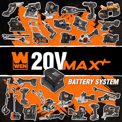 WEN Cordless Angle Grinder, Brushless with 20V Max 4.0 Ah Lithium-Ion Battery and Charger (20944), Black
