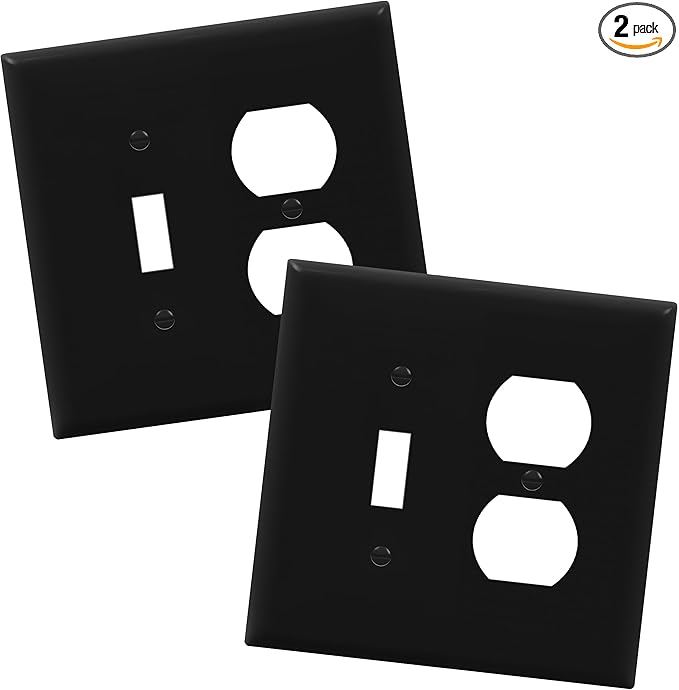 ENERLITES Combination Toggle Light Switch/Duplex Receptacle Outlet Wall Plate, Mid-Size 2-Gang 4.88" x 4.92", Polycarbonate Thermoplastic, 881121M-BK, Black (2 Pack)