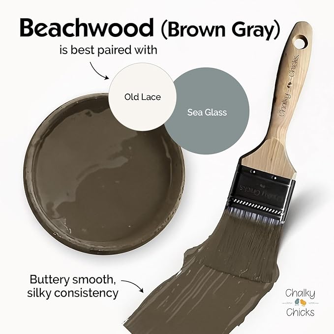 Chalky Chicks 4 Fl Oz Matte Beachwood (Brown/Gray) Chalk Paint for Furniture Without Sanding - No Prep Furniture Paint No Sanding All in One for Crafts, Wood, Walls, Cabinet,Metal, Dresser, Farmhouse