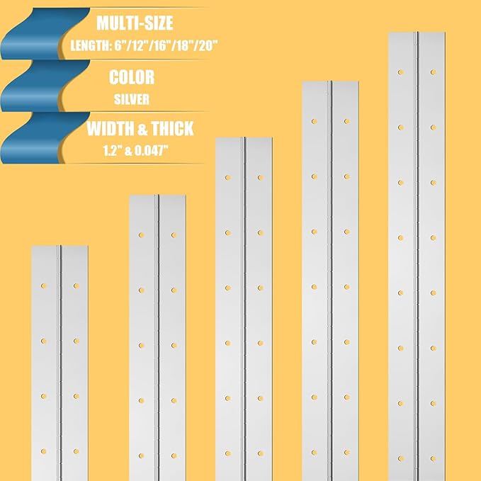 EPHECH 6Inch Stainless Steel 304 Continuous & Piano Hinges, 6PCS Heavy Duty Nickle Continuous Hinges Piano Boat Hinge, 0.04" Thickness Folding Cabinet Door Butt Hinge