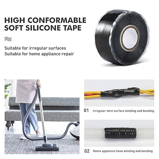 Black Seal Self-Fusing Silicone Repair Tape, Waterproof Pipe Sealing, Stretch-Resistant Tape Weatherproof Self Fusing Sealing Tape for Emergency Pipeline Repair/Cable Bandage/Tool Fixing