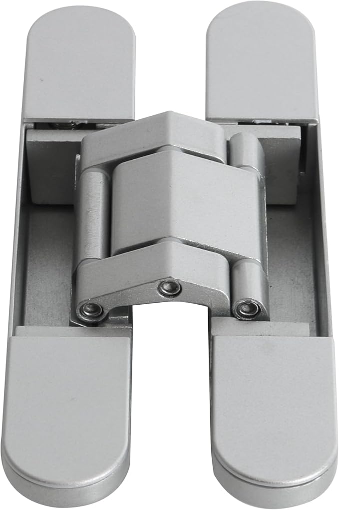 4-Pack 6 inch Hidden Door Hinges Heavy Duty Silver, Invisible Concealed Hinges Zinc Alloy 6''x 2.5''x1Inch, 180 Degree Swing Hinge, 3 Way Adjustable Hinge with Pins and Screws